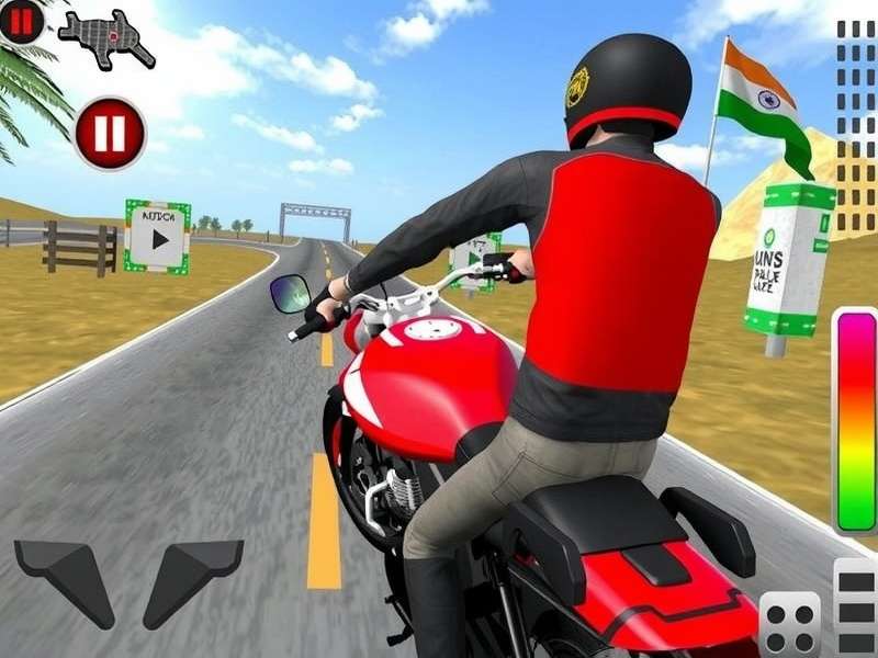 Indian Bike Driving 3D गेमप्ले स्क्रीनशॉट - बाइक शहर की सड़क पर चलाते हुए