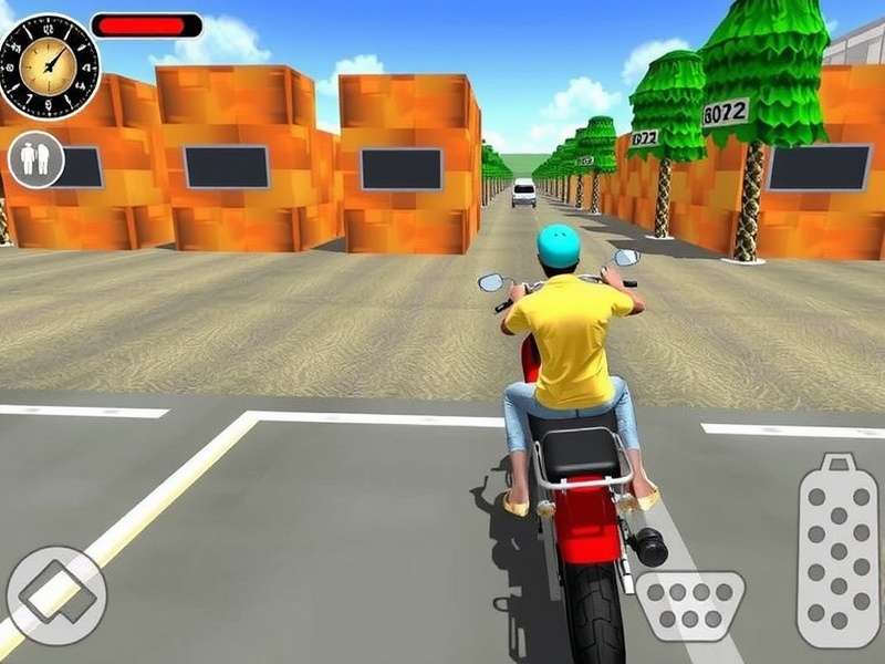 Indian Bike Driving 3D gameplay screenshot showing a motorcycle on a busy Indian street