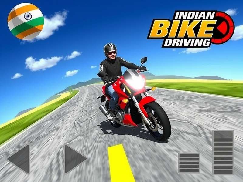 Indian Bike Driving 3D gameplay screenshot showing a bike on Indian streets
