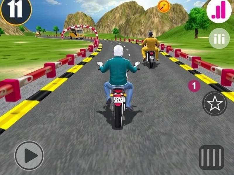 Indian Bike Driving 3D gameplay screenshot showing a bike in Indian city traffic