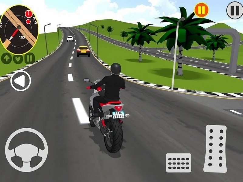 Indian Bike Driving 3D gameplay screenshot showing a rider on a highway with Indian scenery