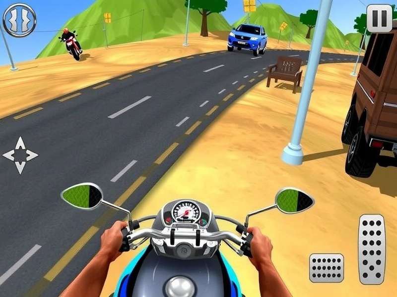 Indian Bike Driving 3D online free gameplay showing Indian road environment with traffic