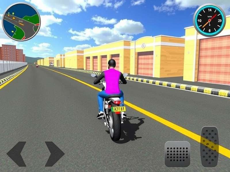 Indian Bike Driving 3D PC version gameplay screenshot showing a Royal Enfield-style bike on a Mumbai highway